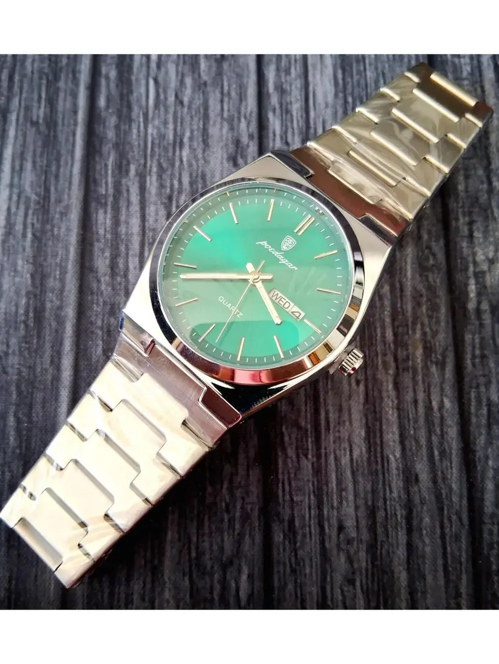Vintage‎ Swiss Design Green Burst Dial Day Date Mens Watch